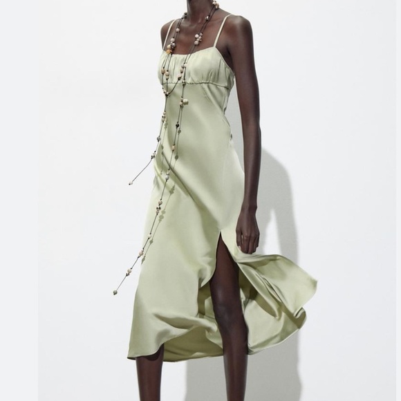 NWT ZARA SATIN SLIP DRESS - Mint - Picture 3 of 16